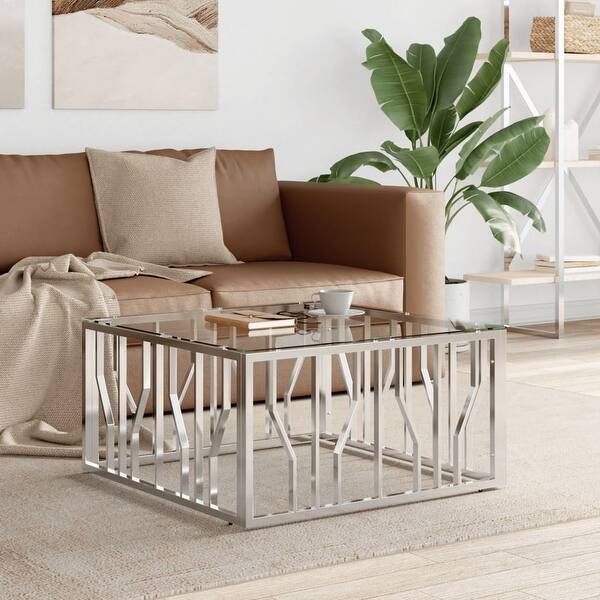 slide 2 of 5, vidaXL Coffee Table Accent Side End Table for Living Room Stainless Steel - 31.5" x 31.5" x 15.7"