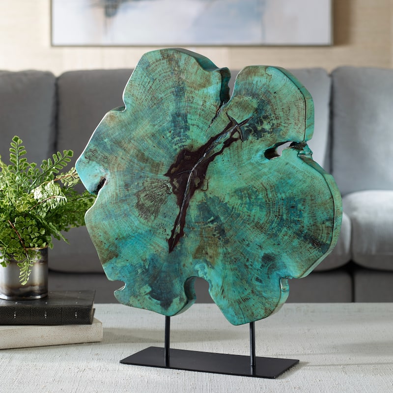 Rustic Tamarind Wood Sculpture - 22.75" - Teal Blue Finish