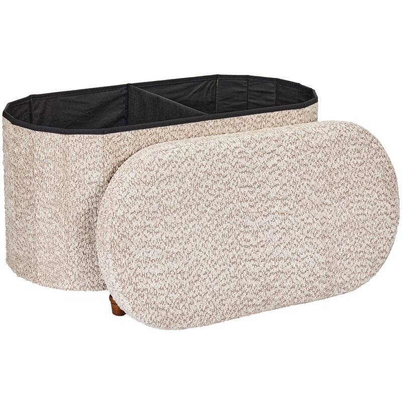 Brown Boucle Storage Ottoman Bench with Hidden Storage and Seat Top