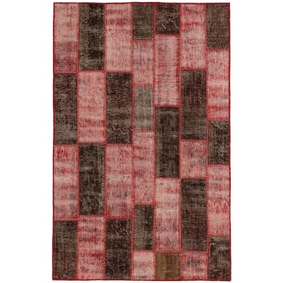 ECARPETGALLERY Hand-knotted Color Transition Patchwork Red Wool Rug - 4'2 x 6'5