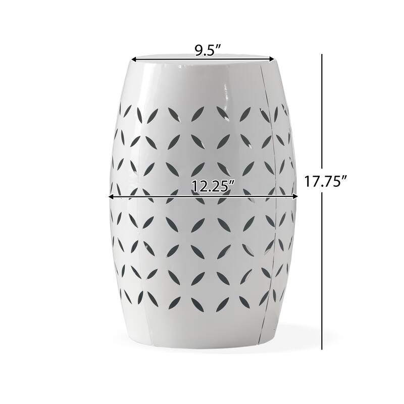 12.25" Modern Round Side Table with Barrel Structure and Iron-cut Design for Living Room or Bedroom
