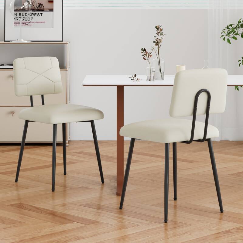 VECELO PU Leather Dining Chairs 2/4-Pack X-Back Side Chairs with Gold/Black Legs for Living room Bedroom Study Kitchen - Set of 2 - Beige