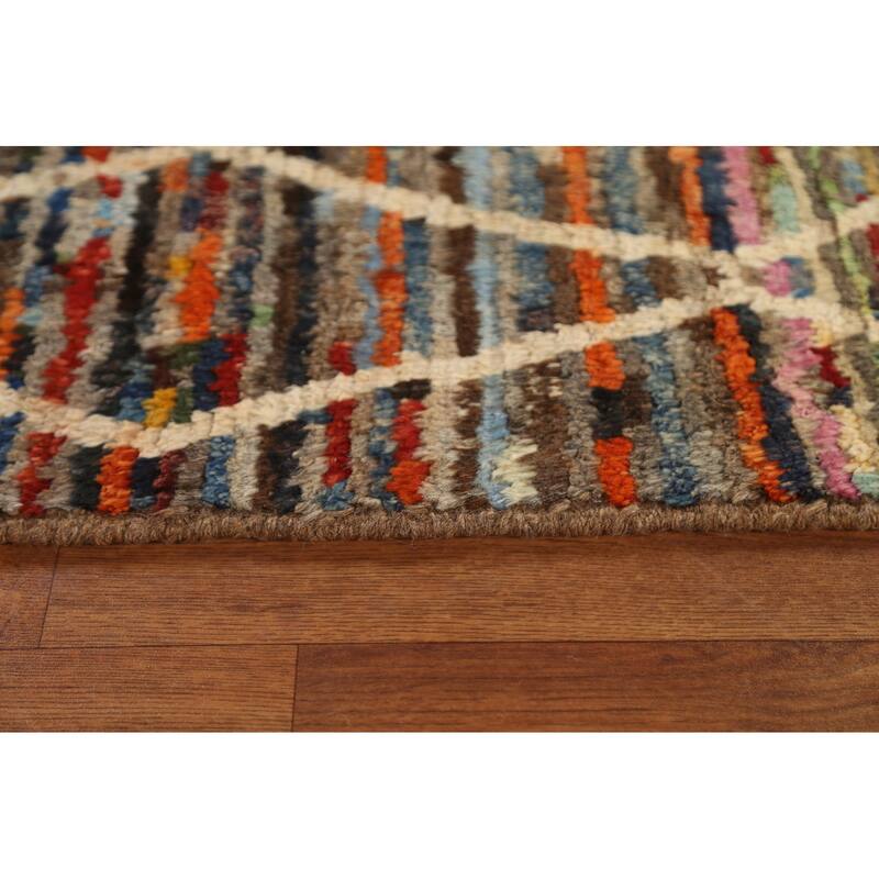 Hand Knotted Oriental 100% Wool Carpet Tribal Trellis Multi-Colored Moroccan Area Rug - 9' 10'' X 6' 5''