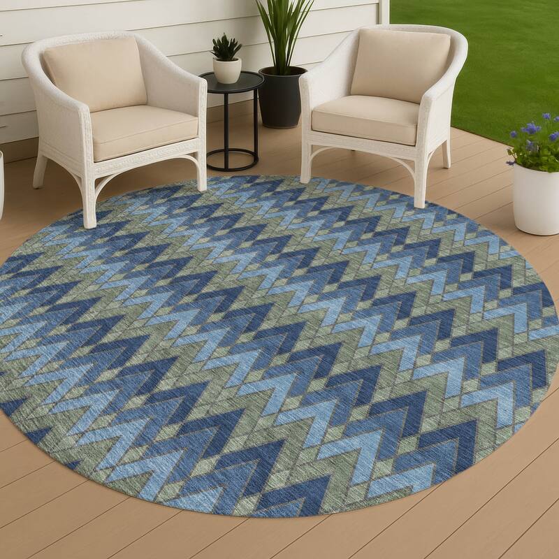 Machine Washable Indoor/ Outdoor Modern Baxter Chantille Rug - Navy - 8' x 8'