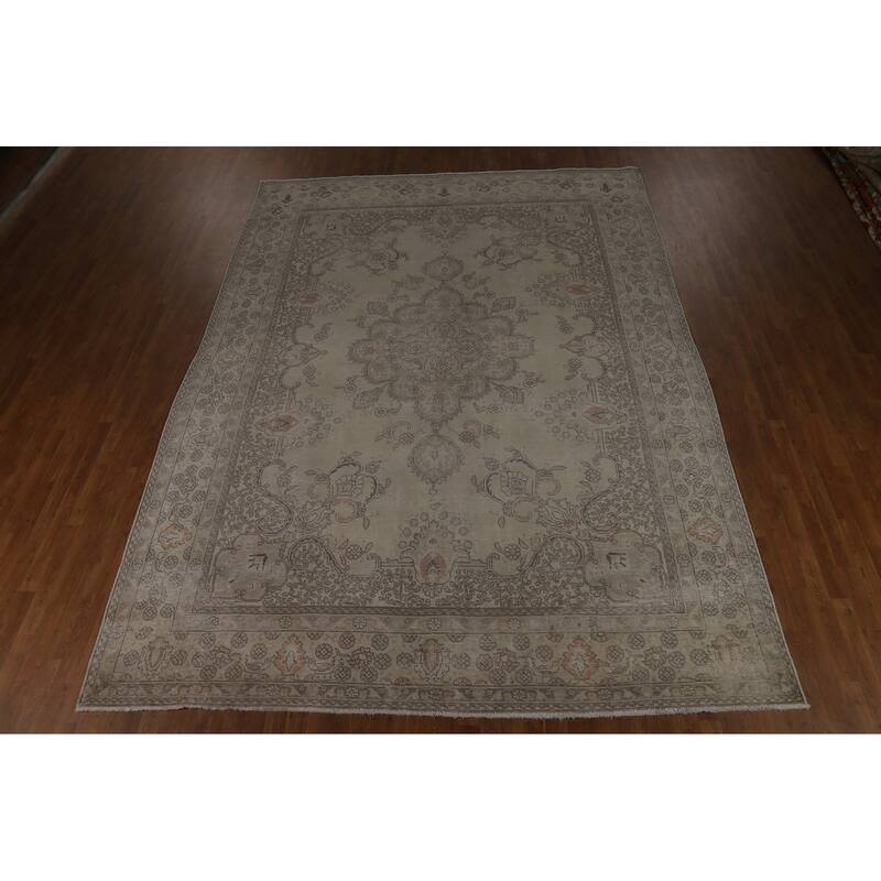 Tabriz Persian Vintage Rug Handmade Living Room Wool Carpet - 9'7" x 13'0"