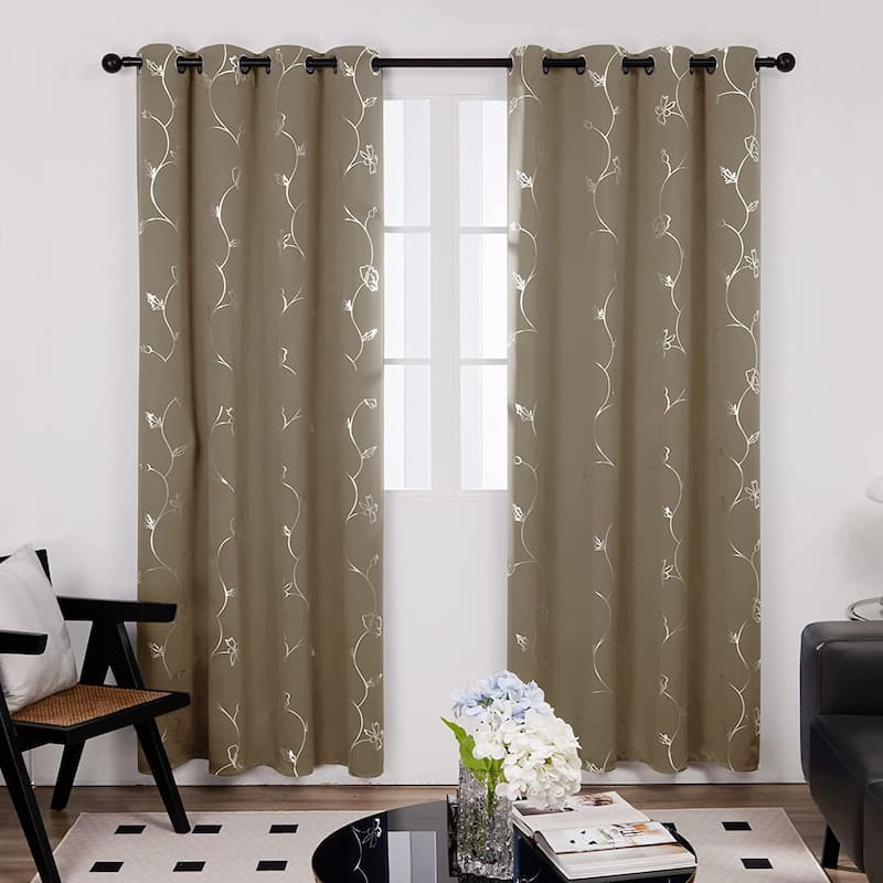 Deconovo Blackout Silver Little Flowers Curtains(2 Panel) - 52x84 Inch - Khaki