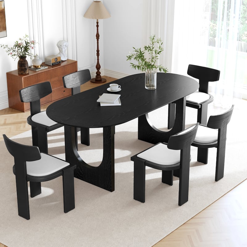Solid Wood Dining Table Oval Kitchen Tables with Arched Legs Modern for Dining Room - 67"x33.5" - Black