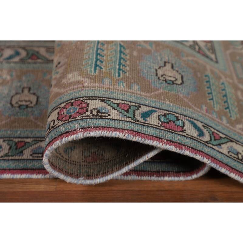 Pink Distressed Tabriz Persian Antique Rug Hand-Knotted Wool Carpet - 9'6" x 12'8"