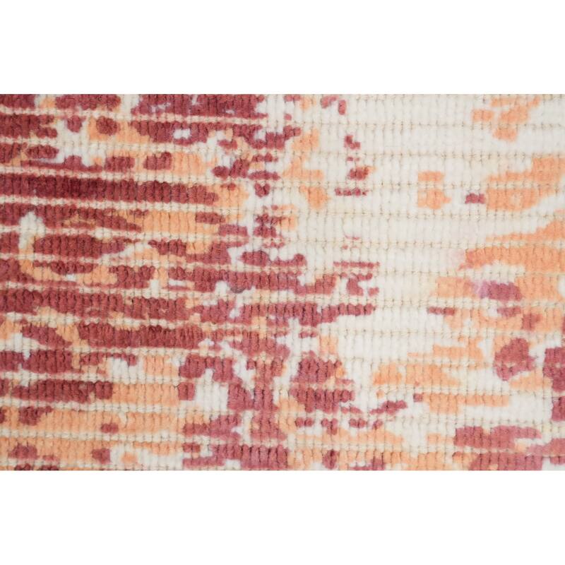 Hand Knotted Oriental Viscose Silk Carpet Modern All-Over Oranges & Rust Abstract Area Rug - 4' 0'' X 2' 0''