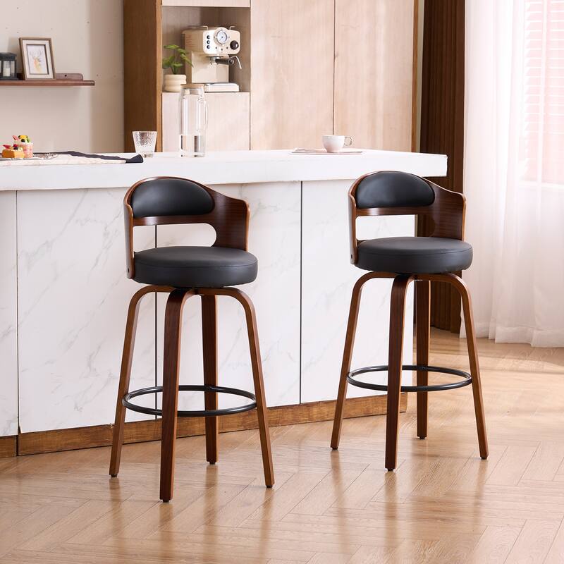 FERPIT 26"/30" Faux Leather Swivel Counter Bar Stools with Bentwood Legs (Set of 2)