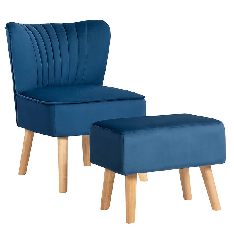 Costway Leisure Chair and Ottoman Thick Padded Velvet Tufted Sofa Set