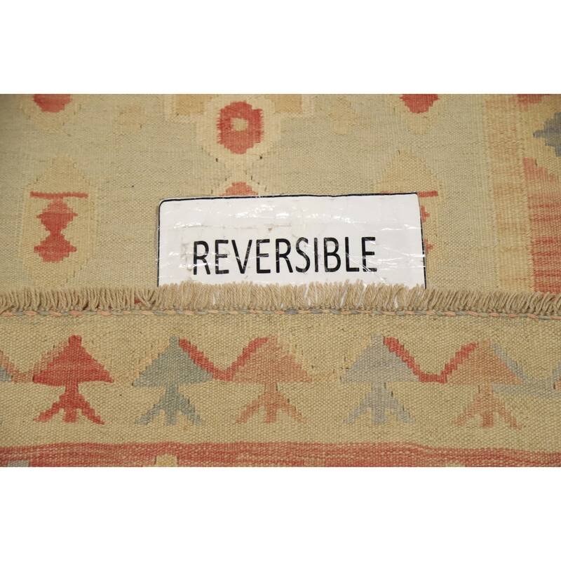 Hand Woven Oriental 100% Wool Carpet Southwestern Tribal Beige & Ivories Kilim Runner Rug - 10' 0'' X 2' 9''