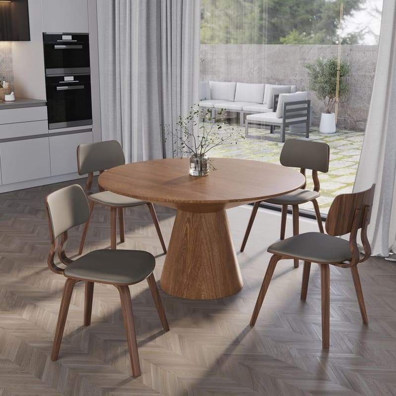 5-Piece Dining Set with 47-Inch Round Ash Wood Dining Table and 4 Leather Accent Side Chairs