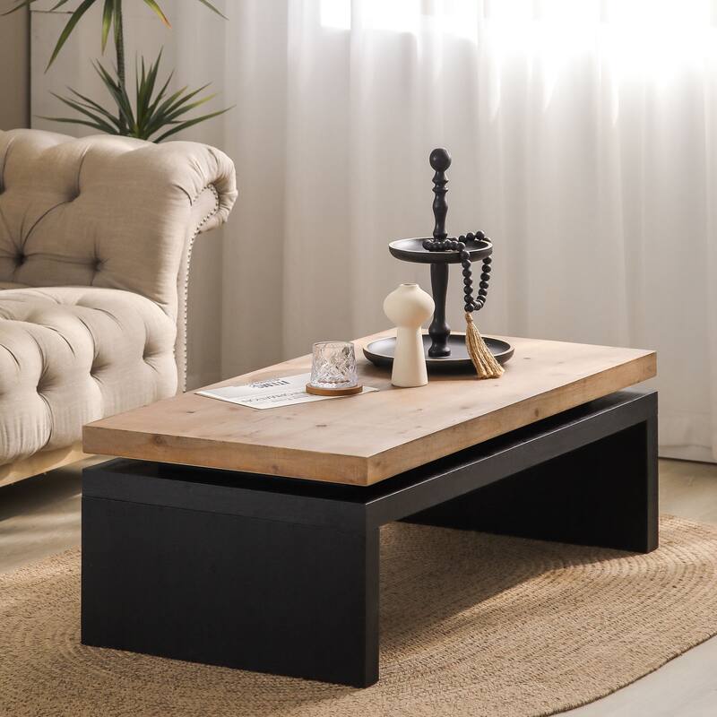 Versatile Coffee Table 2-Tier End Table Black Center Table - Black Natural Multi