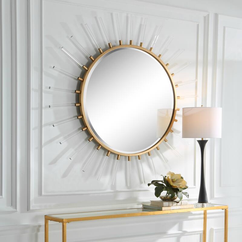 Beveled Oracle Round Wall Mirror - 55" - Gold and Clear