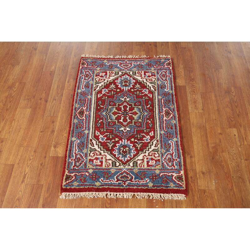 Hand Knotted Oriental 100% Wool Carpet Traditional Medallion Red Heriz (serapi) Area Rug - 3' 0'' X 2' 0''