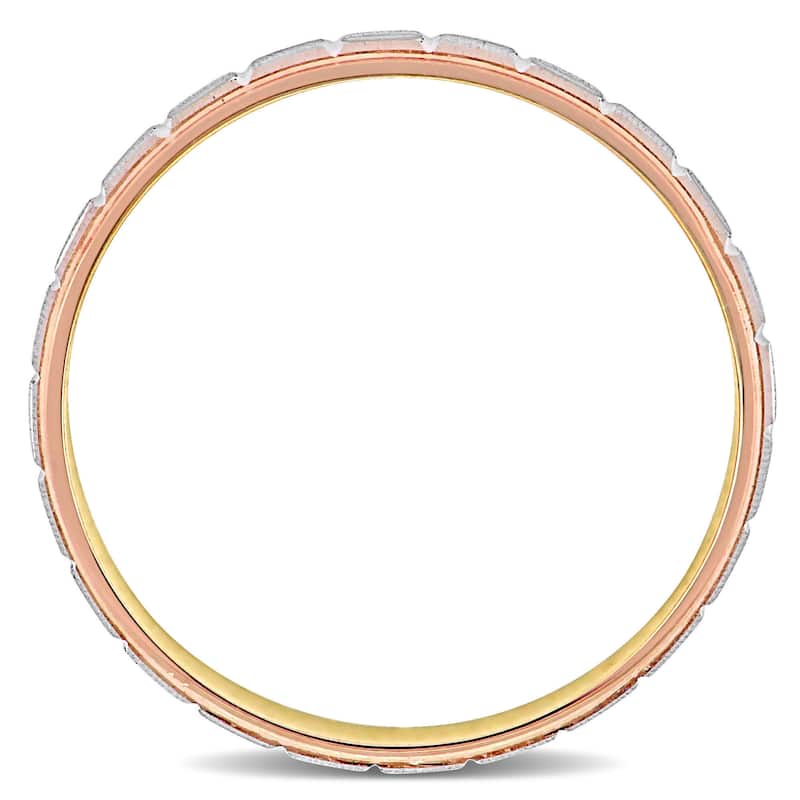 Miadora 6mm Textured Wedding Band 3-Tone 10k Yellow White & Rose Gold