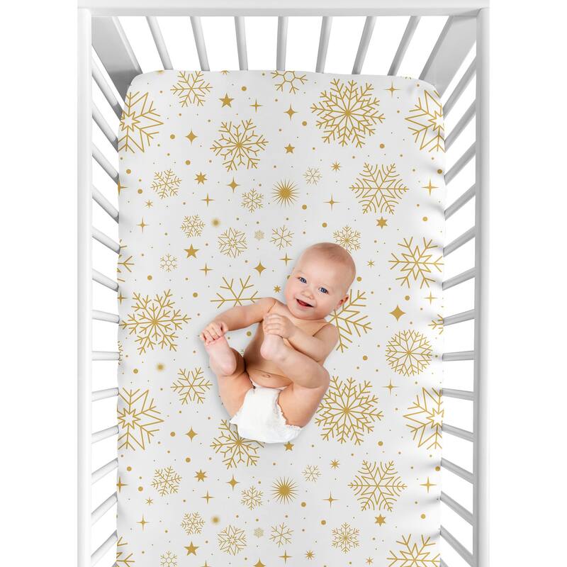 Sweet Jojo Designs Christmas Holiday Boy, Girl, Unisex/Gender Neutral Fitted Crib Sheet - Xmas Snowflakes for Festive Christmas