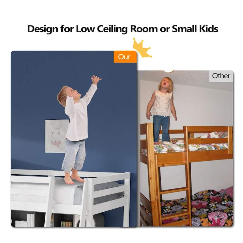 Espresso Wood Junior Loft Bed with Stairs for Adults, Kids and Young Teens