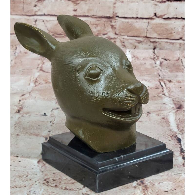 Bronze Rabbit Hare Head Statue Realistic Wildlife Sculpture Decor