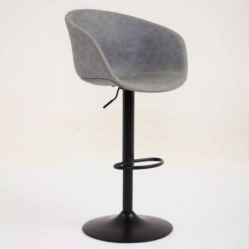 Roomfitters Adjustable Swivel Bar Stool, Mid-Century Modern PU Leather Counter Height Chair and Black Metal Base, Grey
