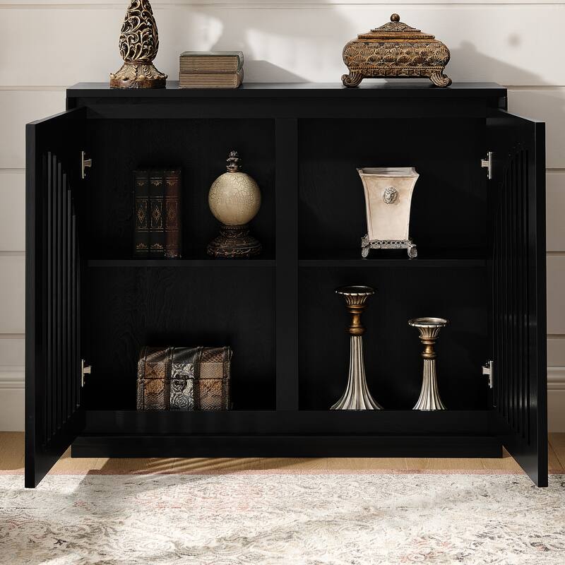 Modern Fluted Storage Sideboard Cabinet with 2 Outlet Holes