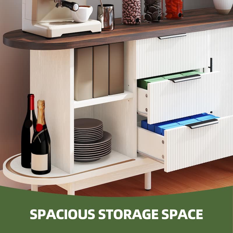Moasis Mid-Century Modern Fluted Sideboard Buffet Cabinet with Sliding Doors and Drawers