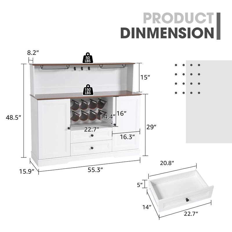 Farmhouse Wine Cabinet with Storage Cabinets