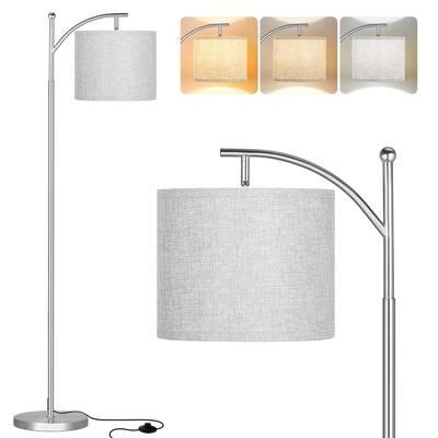 Floor Lamps for Living Room with 3 Color Temperatures, Standing Lamp Silver with Adjustable Grey Shade