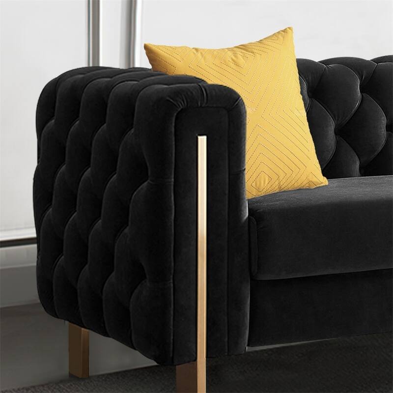 Modern Elegant Velvet Sofa With Buttons Upholstery And Metal Legs