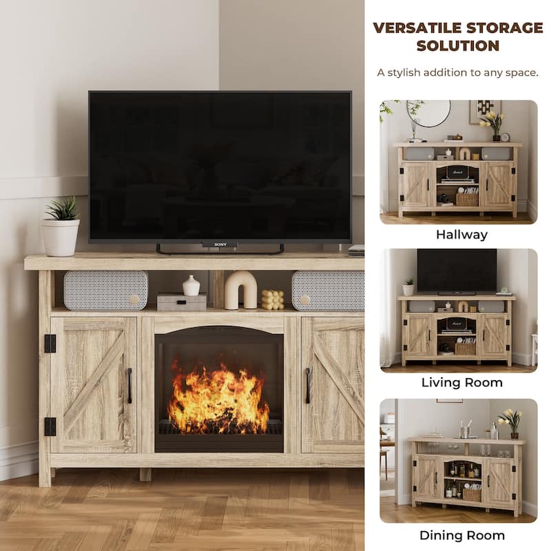 Farmhouse Corner TV Stand for TVs up to 60", Entertainment Center with Storage Cabinets - 31.81'' H X 54.02'' W X 15.35'' D