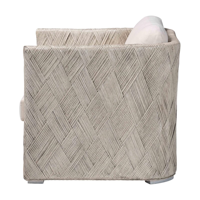 Melbourne Natural Rattan Lounge Chair - Handwoven Wicker Armchair with Tuxedo Frame for Living Room, Lounge, or Sun Room