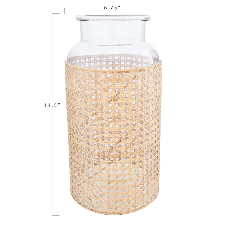 Glass Jar Vase with Decorative Cane Sleeve