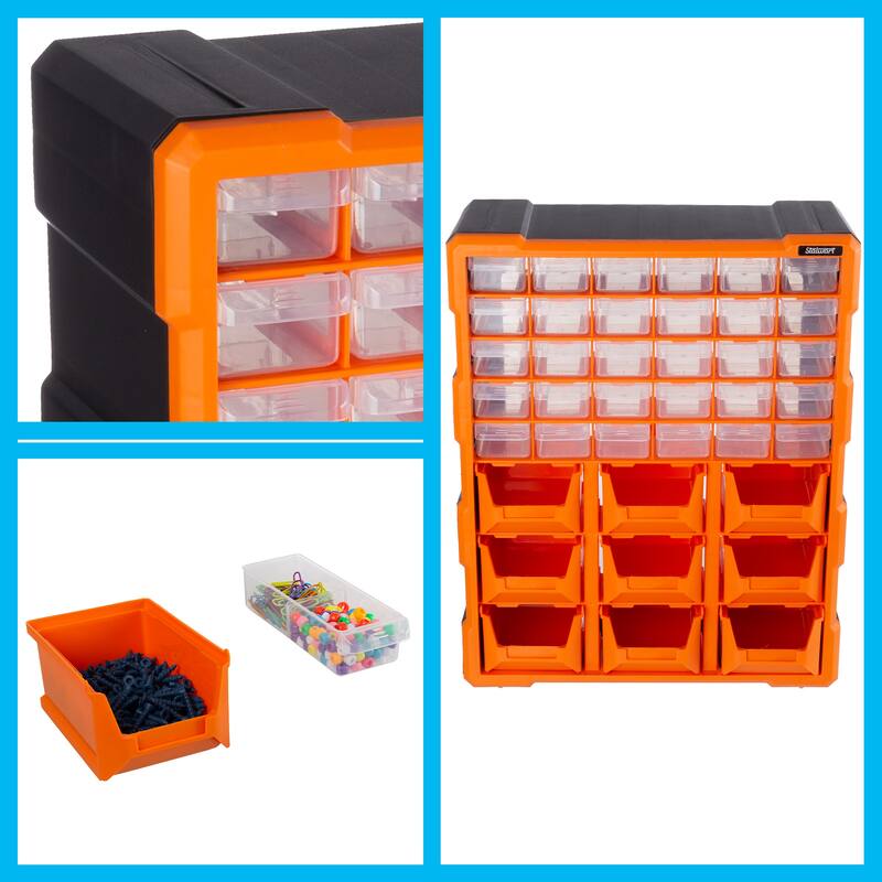 Plastic Storage Drawers - 39-Drawer Screw Organizer - Craft Cabinet for Storing Hardware, Beads, Toys by Stalwart (Black)