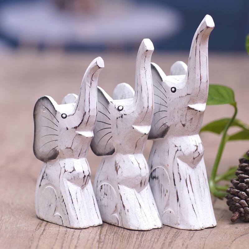 Novica Handmade Cute Trunks Wood Statuettes (Set Of 3)