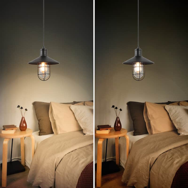 Modern Farmhouse Black 1-Light Pendant Cage Barn Light