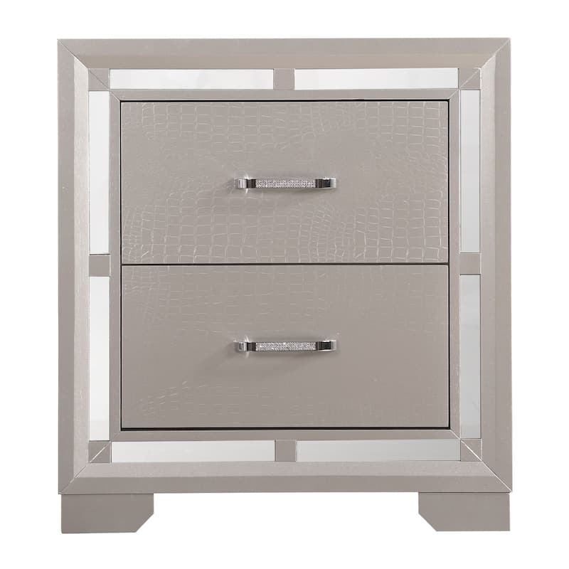 Alana Nightstand with Croc Finish, Silver Champagne