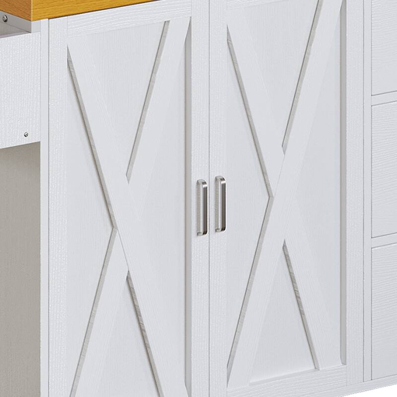 Moasis Large Rolling Kitchen Island With Power Outlet & LED Light, Storage Cabinet With Tall Shelf