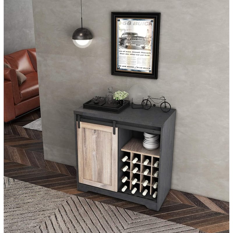 Coffee Bar Cabinet with Sliding Barn Door, Industrial Buffet Cabinet with Wine Storage