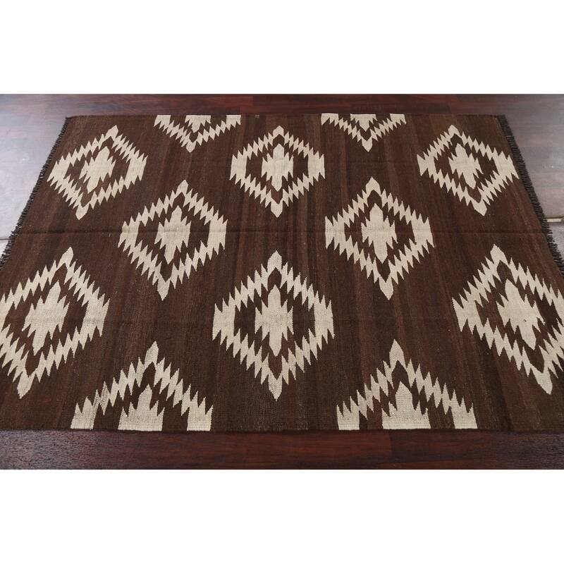 Natural Dye Kilim Geometric Tribal Oriental Area Rug Wool Hand-woven - 4'9" x 6'6"