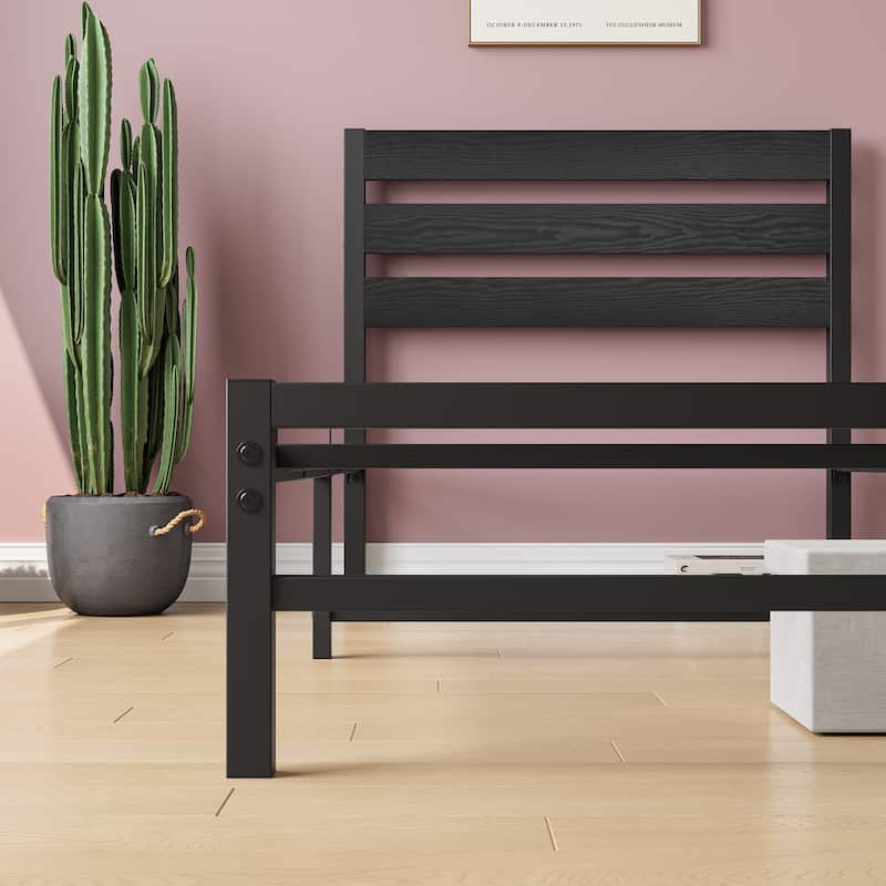 Modern Platform Bed Frame with Rustic Vintage Wood Headboard,No Box Spring Needed
