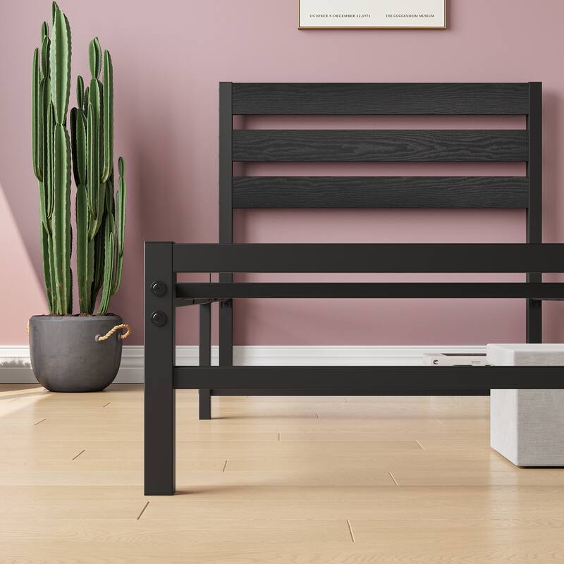 Vintage Wood & Metal Platform Bed Frame, Queen/Full/Twin, Strong Slat Support