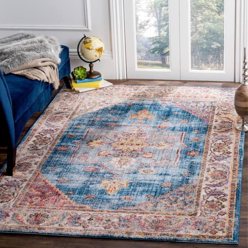 SAFAVIEH Bristol Eithel Vintage Boho Oriental Polyester Rug - 3' x 5' - Blue/Ivory - Rectangle
