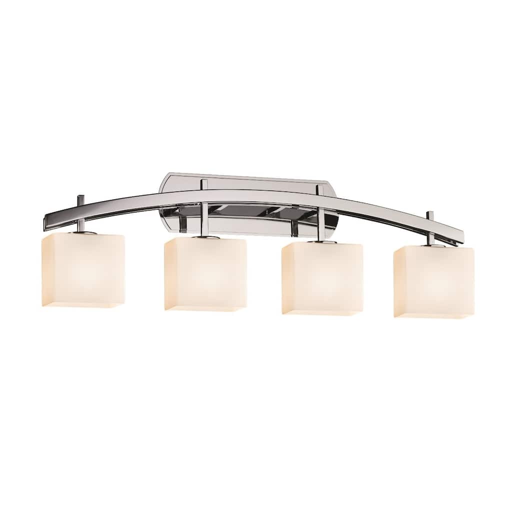 Justice Design Fusion Archway 4-light Polished Chrome Bath Bar, Opal Rectangle Shade