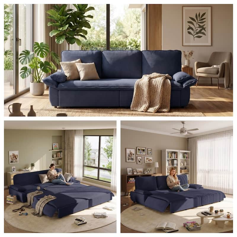 Homy Casa 73.2''/94.5" Queen/King Pull Out Sofa Bed, 3-in-1 Corduroy/Velvet Sleeper Couch