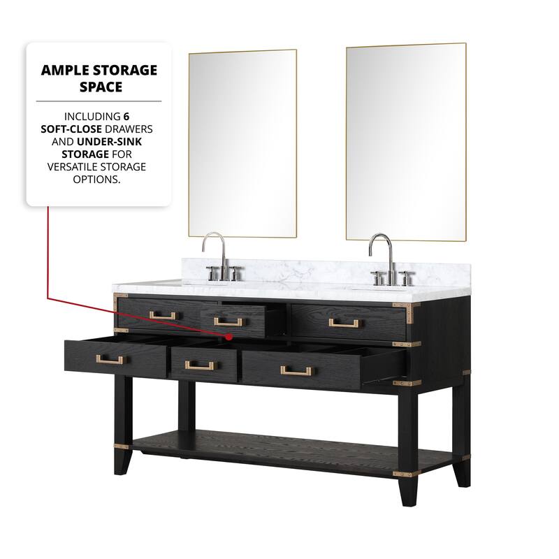 Lexora Norwalk Bath Vanity, Carrara Marble Top, Faucet Set, and Mirror
