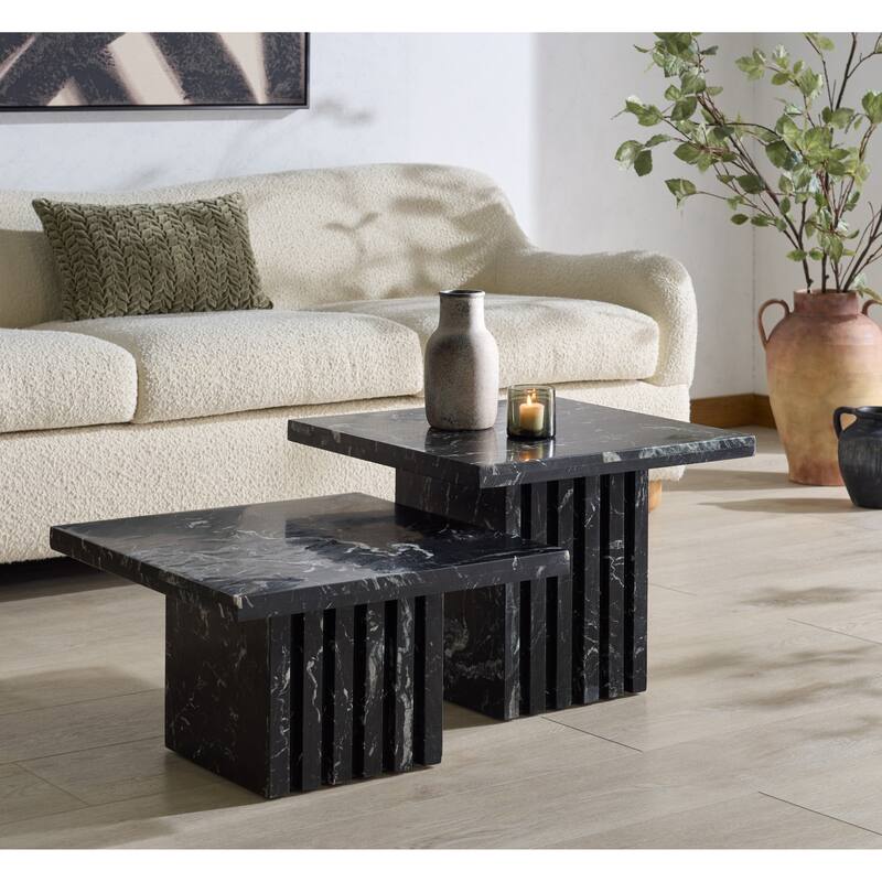 SAFAVIEH Couture Izzat Square Marble Accent Table - 21 In W x 21 In D x 12 In H - 21"W x 21"D x 12"H