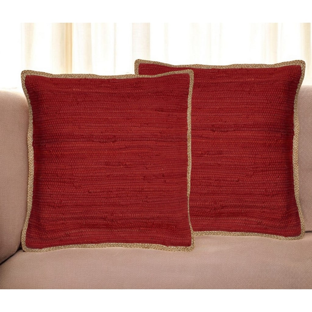 HomeRoots Set of Two 20" Red Cotton And Jute Throw Pillows with Texture