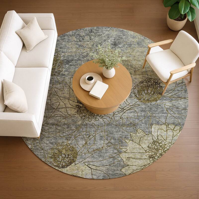 Machine Washable Indoor/ Outdoor Contemporary Floral Chantille Rug