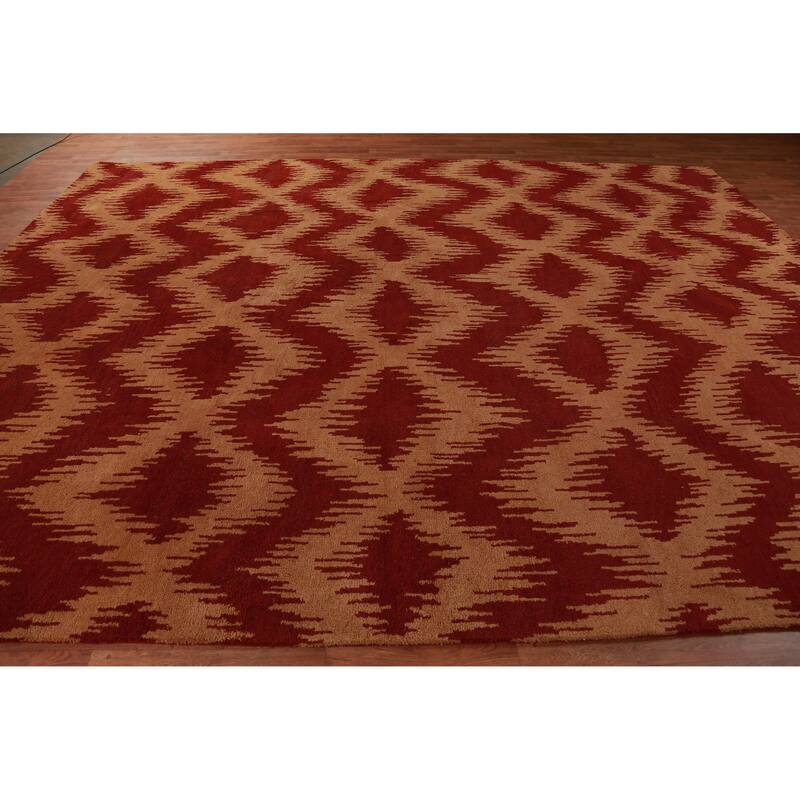 Hand Knotted Oriental 100% Wool Carpet Modern Geometric Oranges & Rust Moroccan Area Rug - 13' 4'' X 10' 0''